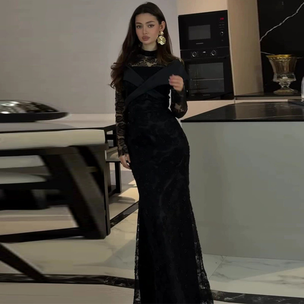 Forever 21 Elegant Black Long-Sleeve Lace Bodycon Dress